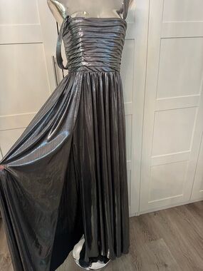 New Retrofete iris Metallic gunmetal dress with removable straps Gown